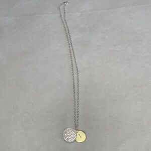 Circle Pendant Necklace, One with Rhinestones, One Gold Tone with Letter T